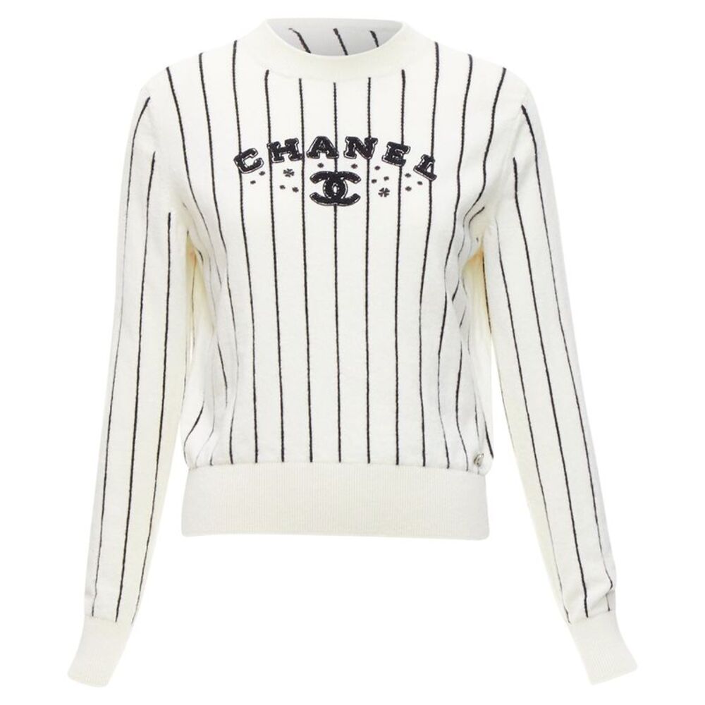 Chanel cashmere striped logo varsity sweater top
